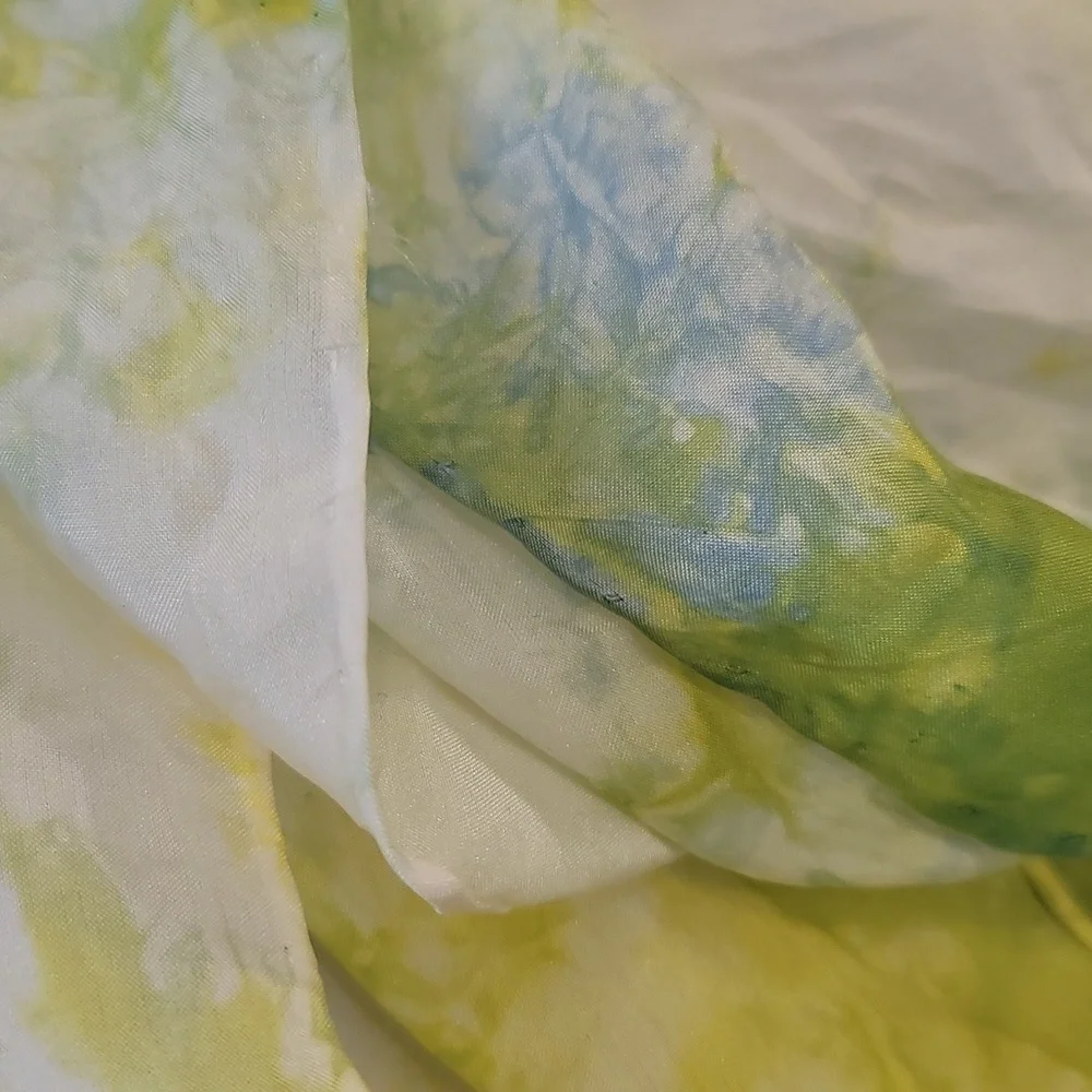Boston Wool Works 100% Silk Tie-Dye Infinity Scarf Yellow And Green